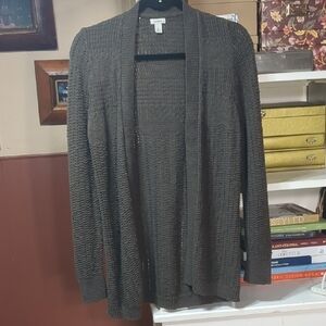 L.L. Bean Crochet Pointelle Open Cardigan Brown Size Small